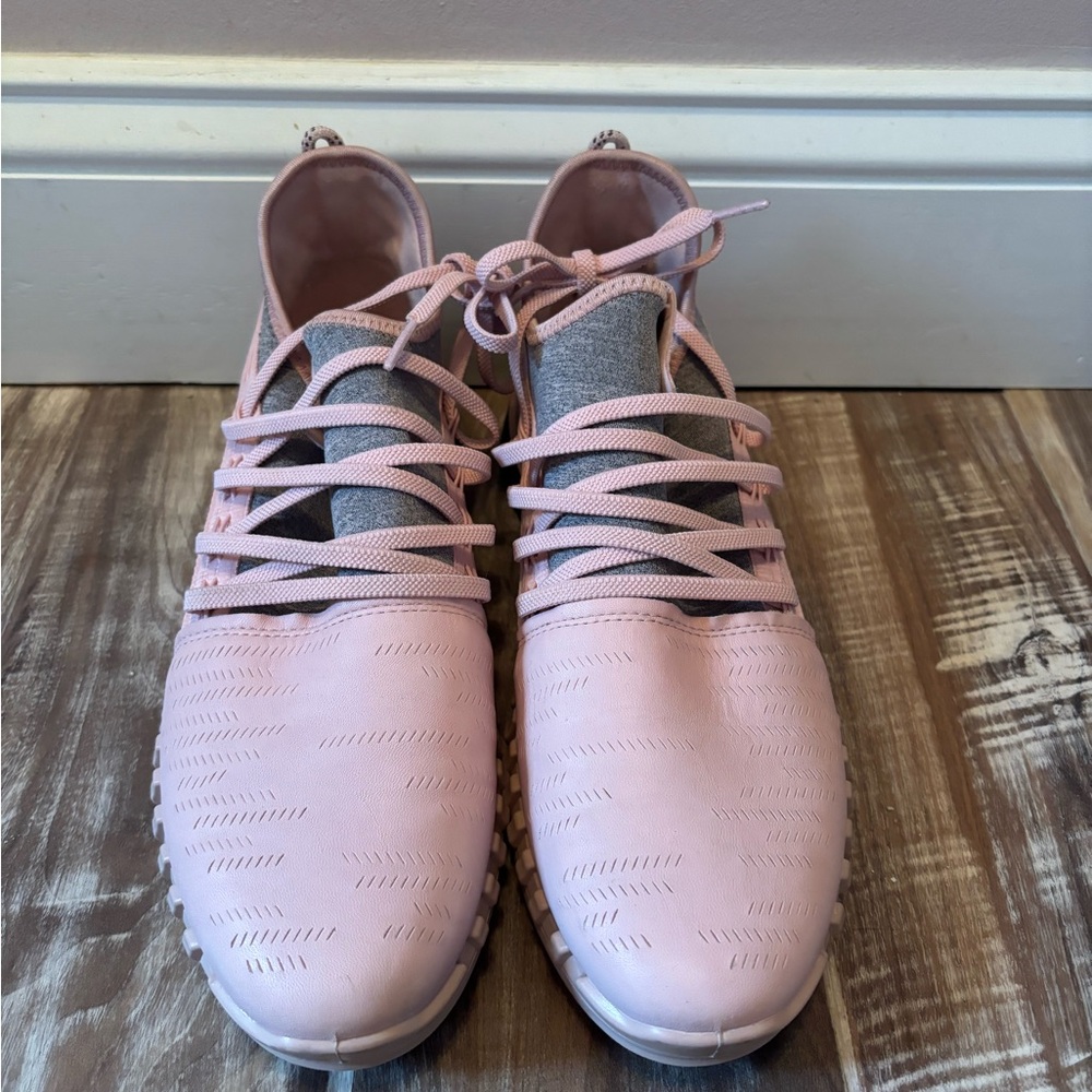 Ecco Pink and Gray Athletic Shoes with Knit Upper and Criss-Cross Laces